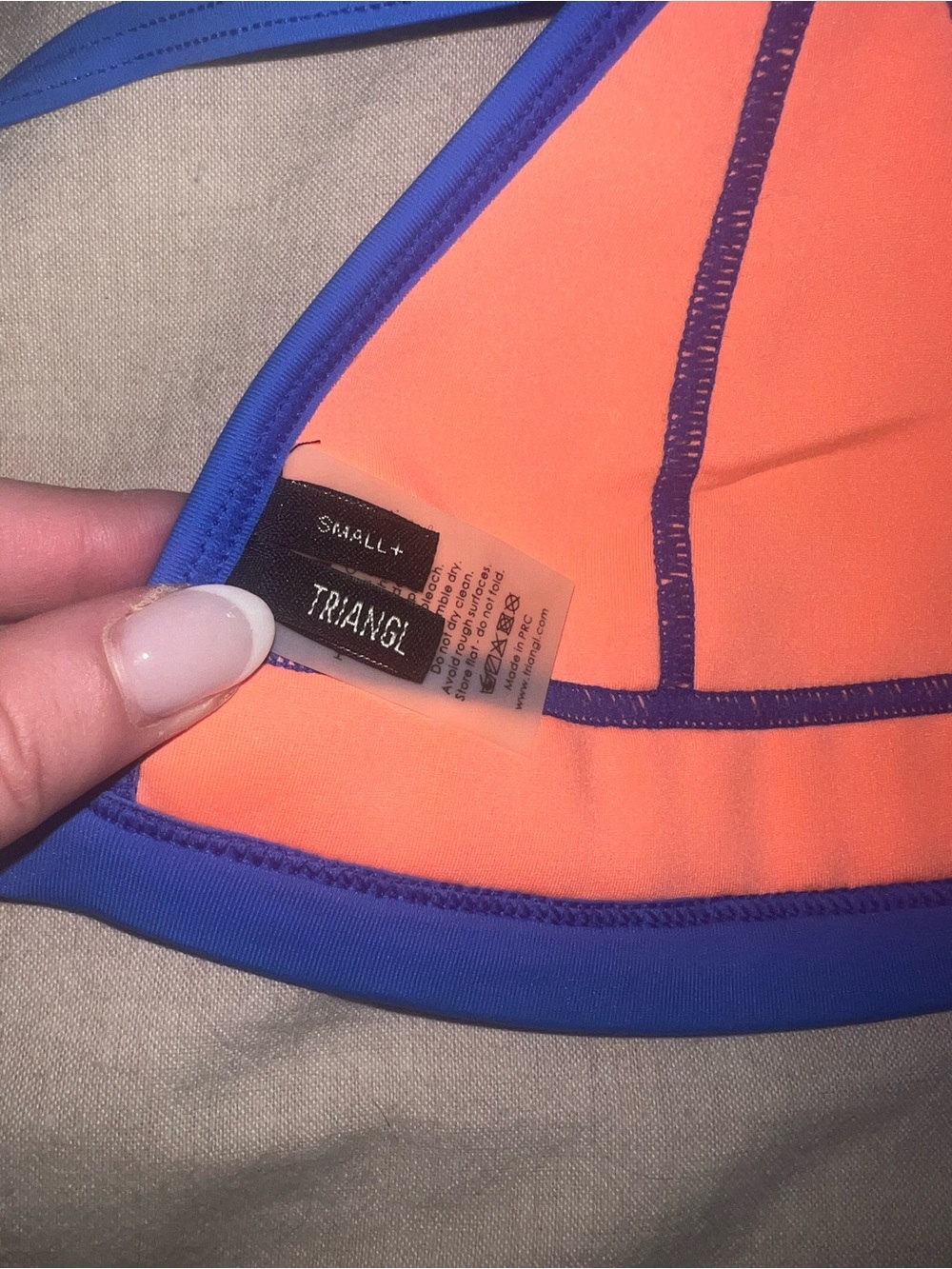 triangl swimwear Blue Triangle Top with Floral & Neon Coral Accent Bottom - Picture 3 of 5